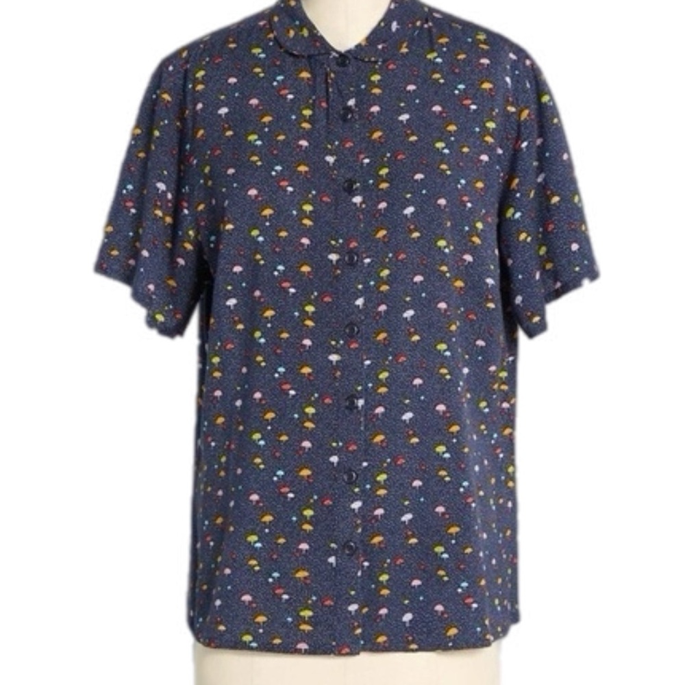 Circus x ModCloth | Mushroom Print Peter Pan Collar Button Down (UK 16 / US 12)